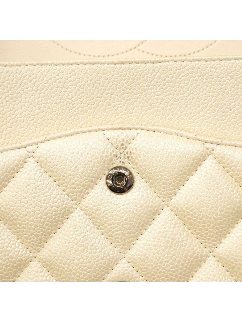 Chanel Shoulder Bag Maxi Quilted Caviar Leather Ivory Silver - Picture 7 of 10